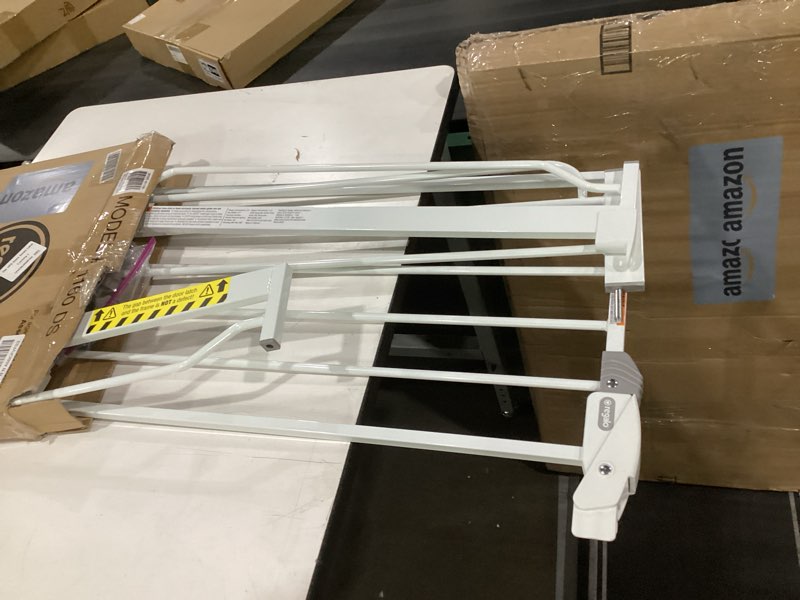 Condition photo showing Good Condition for regalo safety 38" baby gate for doorways & bottom of stairs, pressure mount design for babies, toddlers & pets, tested & safe for 30 years, american designed, american owned, white white 29-38.5"w x 30"h