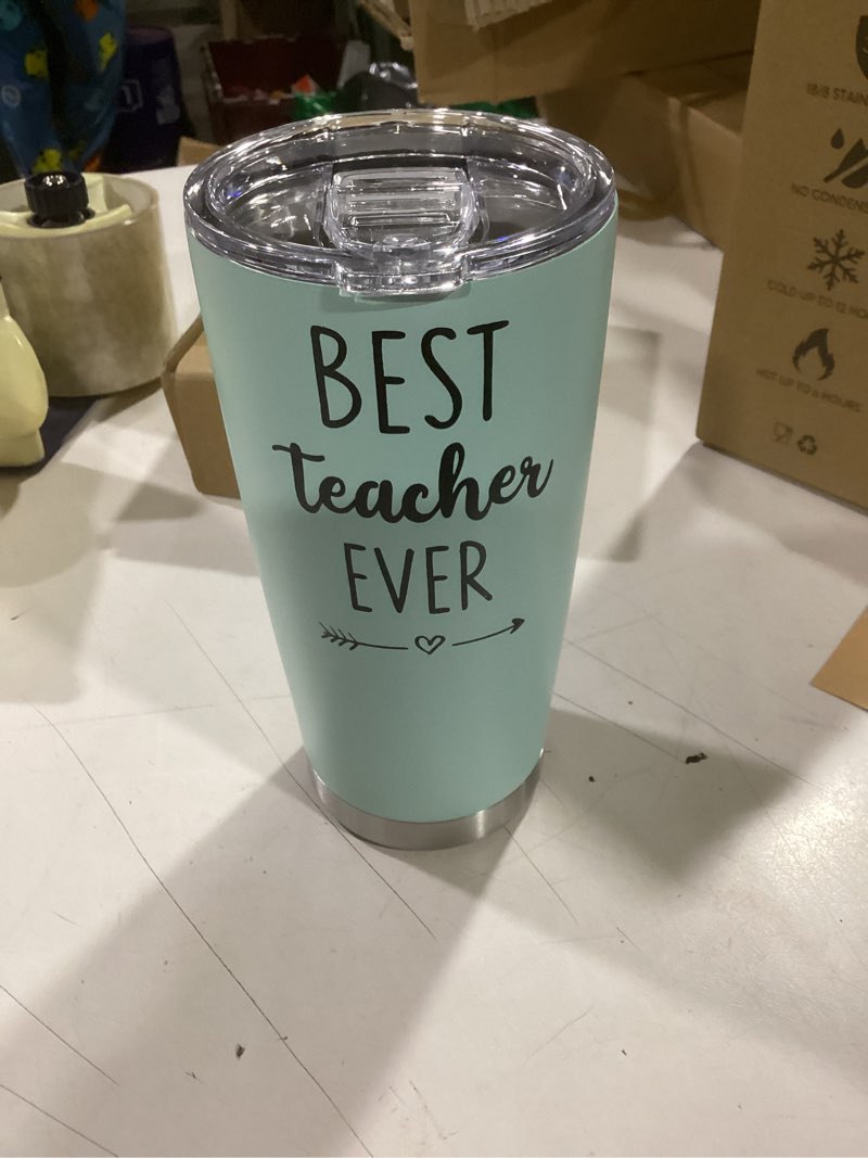 Condition photo showing Good Condition for SANDJEST Teacher Tumbler - Best Teacher Ever Travel Coffee Mug Appreciation Gift for Teachers - 20oz Stainless Steel Tumblers Awesome Gifts for Birthday, Christmas, Graduation Day, Back To School