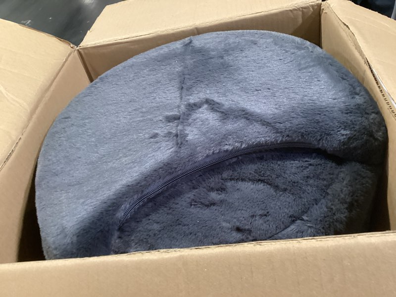 Condition photo showing Good Condition for greenstell vanity stool chair with storage and folding back, 15.7" x 15.7" x 19.5" faux fur soft ottoman for adults, 4 metal legs with anti-slip feet, furry padded seat for makeup, bedroom, grey grey 15.7"d x 15.7"w x 19.5"h