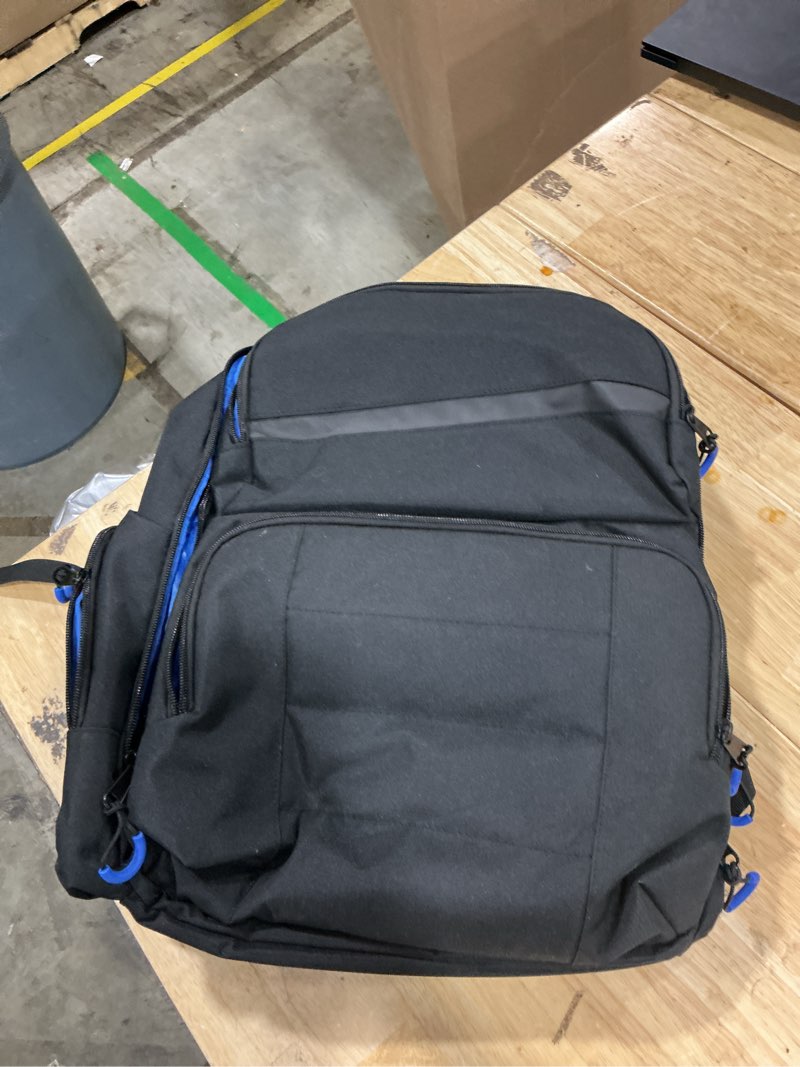 Condition photo showing As Is for pgmoon console backpack compatible with playstation 5/ps5 slim/ps5 pro, travel carrying case bag with protective liner, fits 15.6’’ laptop, controllers and most gaming accessories (patent design) blue
