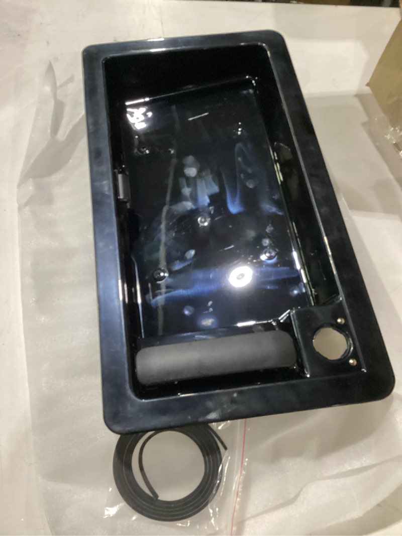 Condition photo showing As Is for exterior door handle, compatible with 1992-2007 ford e150 e250 e350 e450 econoline & more, rear right cargo & license plate tag bracket holder housing | replaces# 6c2z-15434a20-aa outside handle license plate bracket