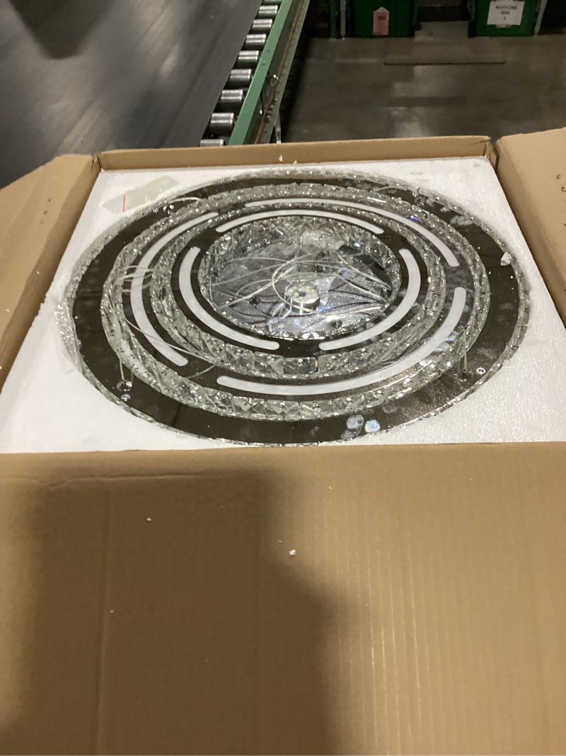 Condition photo showing As Is for modern led chandeliers crystal chandeliers ceiling light three rings pendant light with acrylic for bedroom dinning room hallway(cool white 30/40/50) ykl cool white