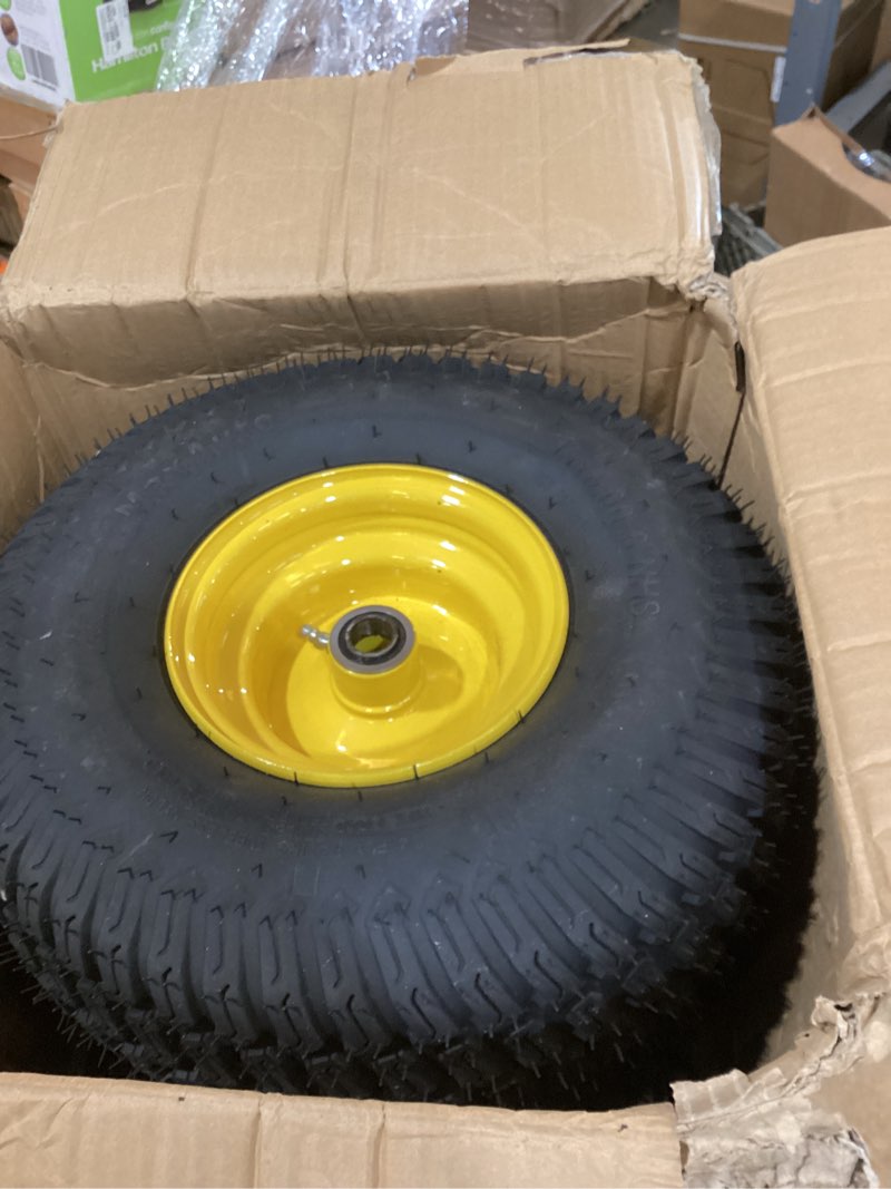 Condition photo showing Good Condition for maxauto 15x6.00-6 tire and wheel, 15x6.00-6 lawn mower tires, 15x6-6 front tire assembly compatible with john deere/cub cadet riding mowers, 3" offset hub 3/4" bearings, 570lbs capacity, tubeless