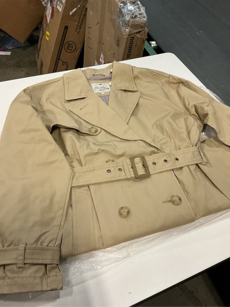 Condition photo showing Good Condition for  Levi Strauss SPADE TRENCH COAT Women's Waterproof Long Trench Coat Double Breasted Length Classic Lapel Belt Coat With Removable Hood size M 