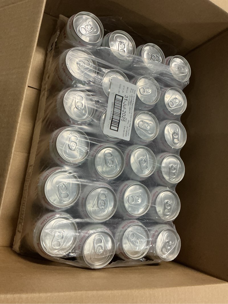 Condition photo showing Good Condition for (bbd :31/jul /2026 ) spindrift sparkling water, raspberry lime flavored, made with real squeezed fruit, only 9 calories per can, 12 fl oz cans, pack of 24 raspberry lime 12 fl oz (pack of 24)