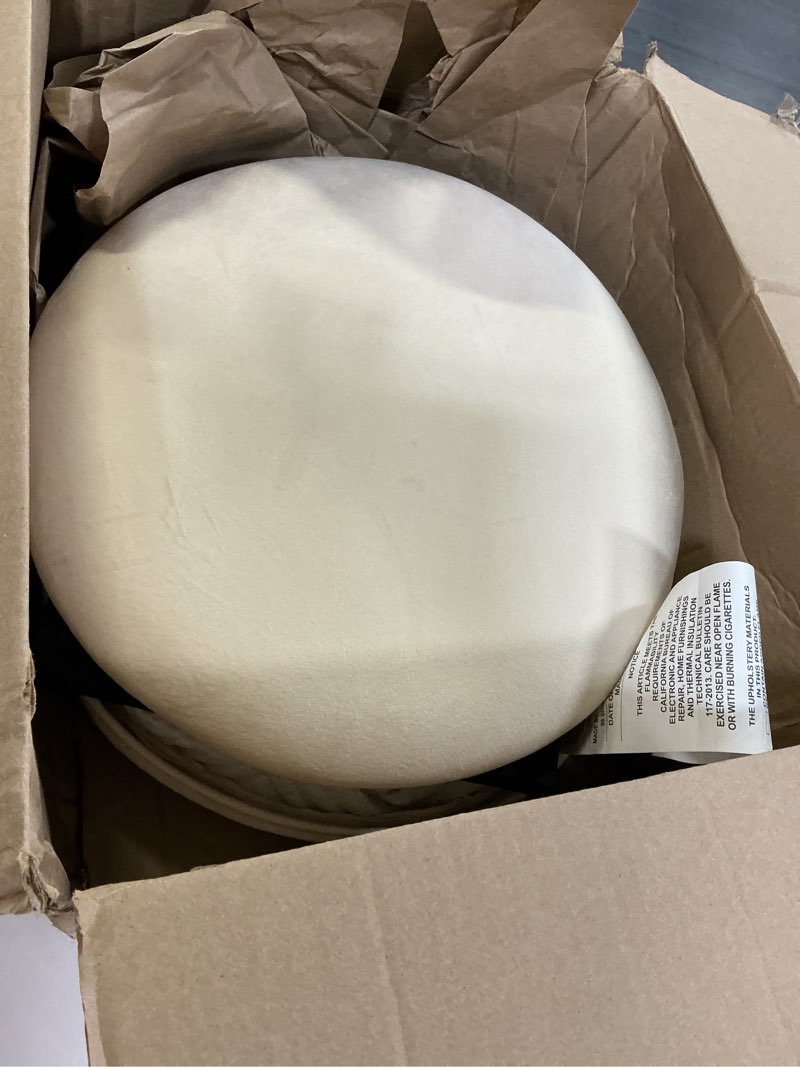Condition photo showing Good Condition for pinplus round white velvet storage ottoman, 14.7"x14.7"x16.3" – small footstool with gold base, hidden storage ottoman coffee table for living room, bedroom, dorm, 220 lbs capacity white s:14.7"d x 14.7"w x 16.3"h