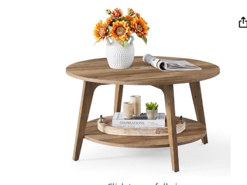 vasagle maezo collection - round coffee table, 2-tier center table with storage, tapered legs, curved transitions, 31.5 dia. x 17.7 h inches, easy assembly, for living room, honey brown ulct243k41