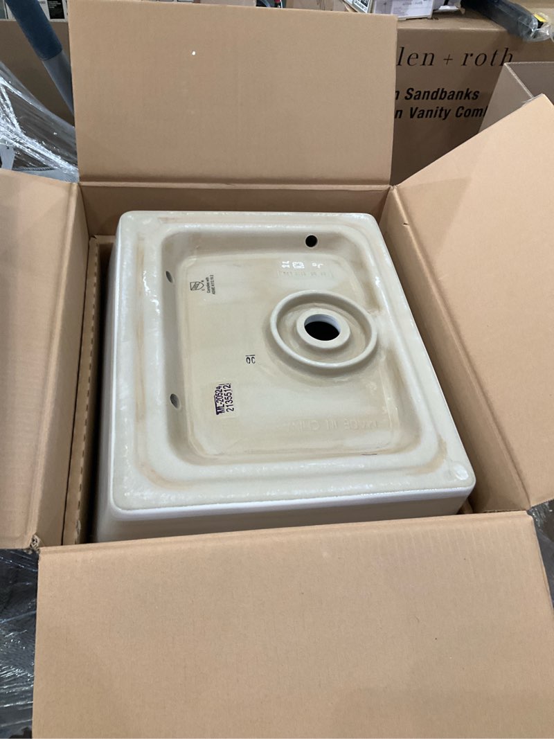 Condition photo showing Good Condition for allen + roth whitchurch vitreous china 18-in vessel rectangular farmhouse white bathroom sink