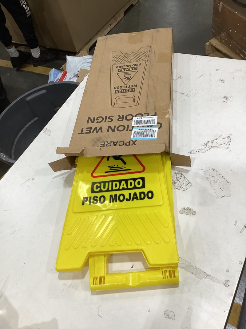Condition photo showing New/Like New for XPCARE 24 Inches Caution Wet Floor Sign, 3PCAK Yellow Bilingual Double-Sided Safety Warning Signs,A Frame Safety Wet Floor Signs Commercial 3PACK-Yellow