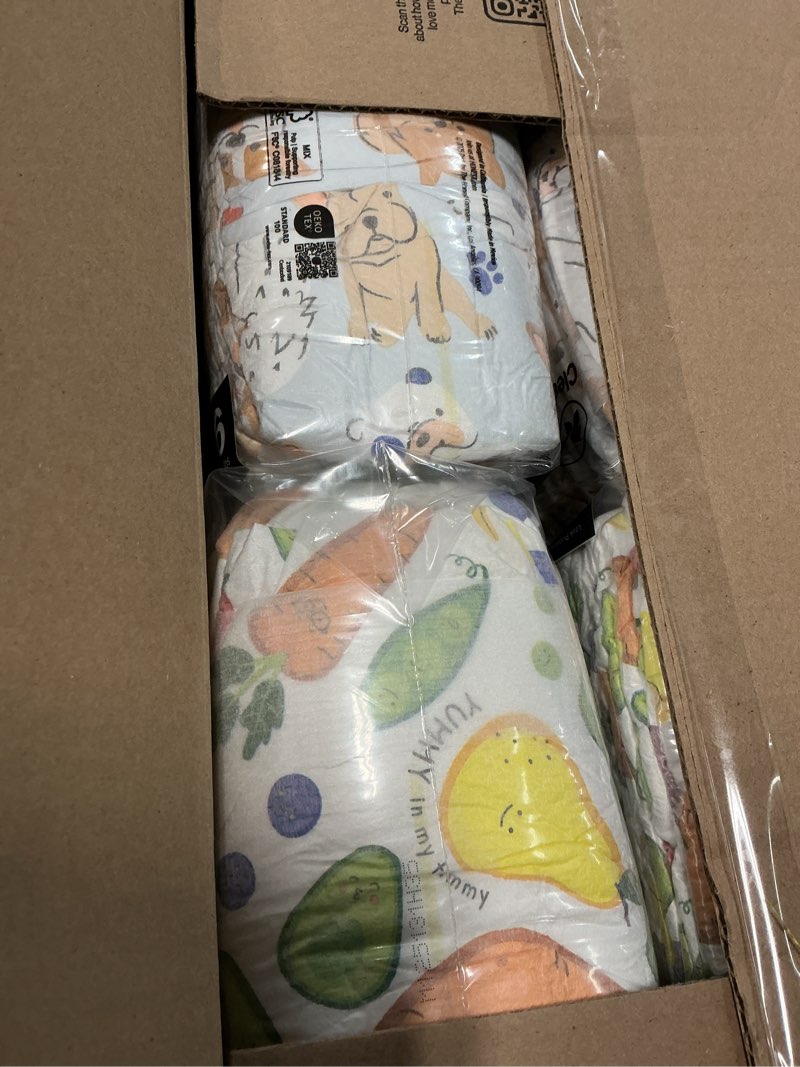 Condition photo showing New/Like New for the honest company comfort dry disposable diapers for sensitive skin, hypoallergenic, fragrance-free, so delish + it's a pawty, super club box, size 6 (35 lbs), 68 count size 6 (68 count) so delish + it's a pawty