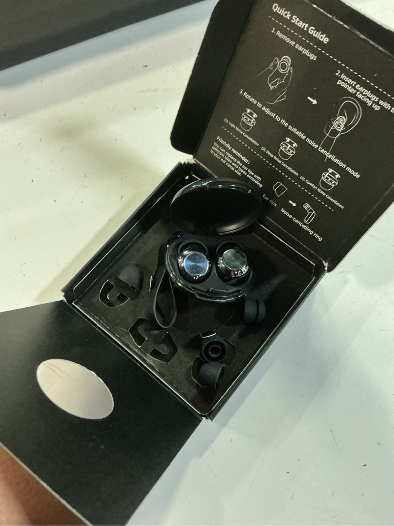 Condition photo showing As Is for arrox adjustable ear plugs for sleeping, 3 noise relief modes (13-45 db), double-layer ultra-soft silicone earplugs, reusable ear plugs for concerts, deep focus, side sleepers & travel, 4 size eartips black