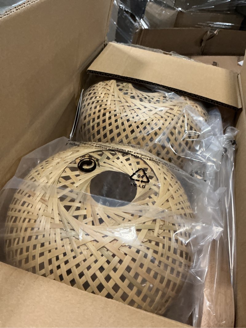 Condition photo showing Good Condition for Frideko Bamboo Wall Sconces Set of Two Plug in, Boho Wall Lamp with Plug in Cord, Farmhouse Wall Light Fixtures with 9.84FT On/Off Switch Cord, Rattan Sconces Wall Lighting for Bedroom Living Room Orange(2PC)