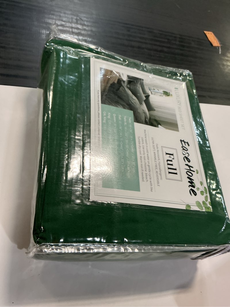 Condition photo showing New/Like New for easehome dark green full size bed sheet set -deep pocket to 18 inches mattress 4 piece - premium bedding sheets & pillowcases collection - extra soft green full-deep pocket up to 18 inch