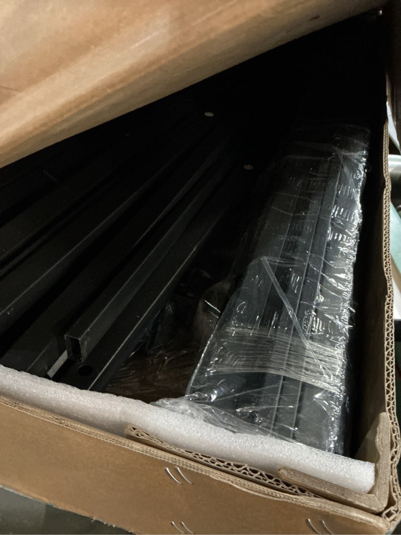 Condition photo showing As Is for olixis metal king bed frame - 14in high with storage space, no box spring needed with sturdy steel slat support, 2200lbs heavy duty for easy assembly, black for bedroom king size