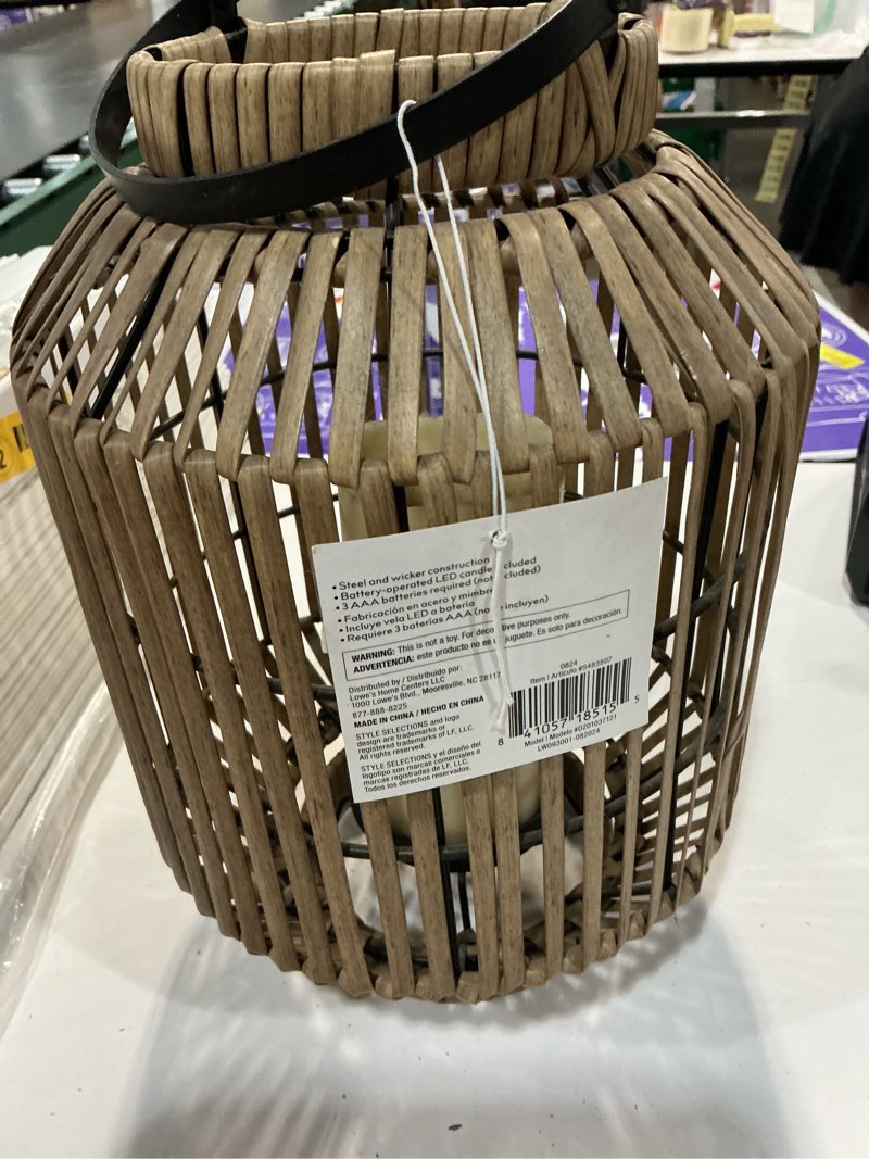 Condition photo showing As Is for style selections 8.5-in x 12-in brown rattan led light outdoor decorative lantern