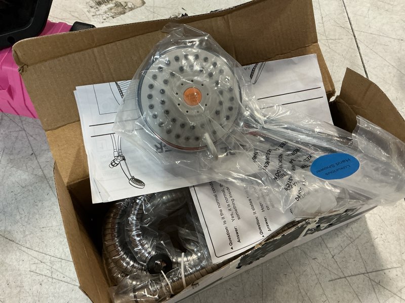 Condition photo showing Good Condition for high pressure handheld shower head with powerful shower spray against low pressure water supply pipeline, multi-functions, w/ 79'' hose, bracket, chrome finish