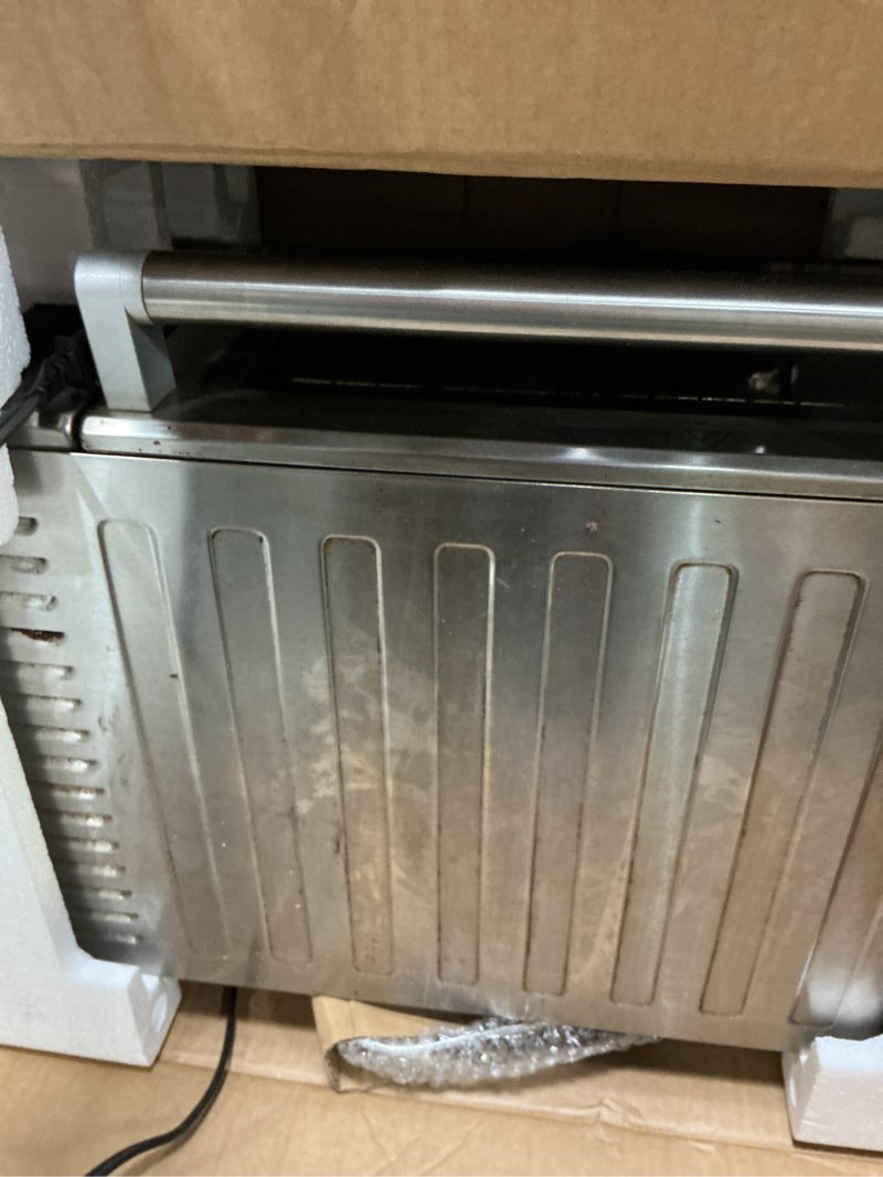Condition photo showing As Is for Nuwave Bravo Air Fryer Toaster Smart Oven, 12-in-1 Countertop Convection, 30-QT XL Capacity, 50°-500°F Temperature Controls, Top and Bottom Heater Adjustments 0%-100%, Brushed Stainless Steel Look