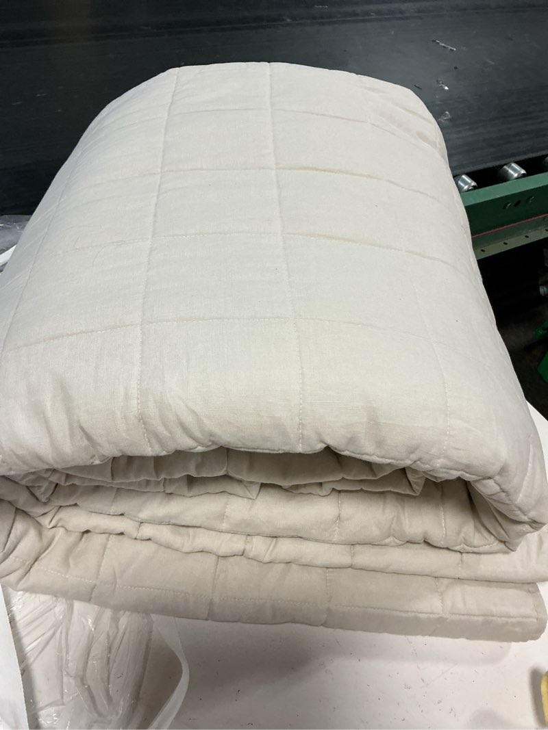 Condition photo showing As Is for ( only quilt) european linen box quilt set, king/cal king, sand