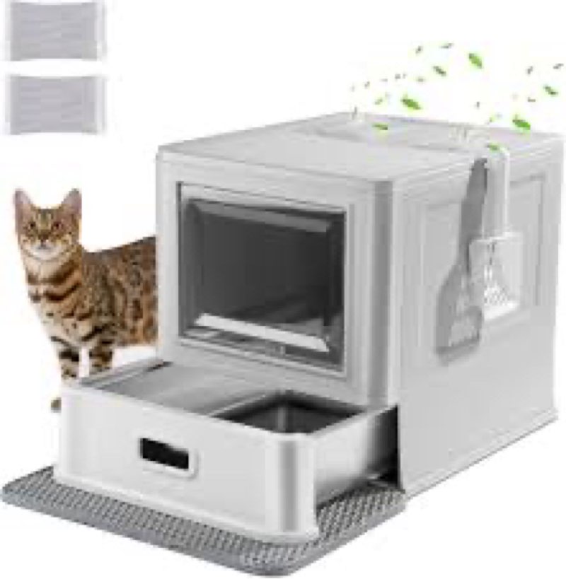 Marchul Enclosed Stainless Steel Cat Litter Box with Lid & Drawer Design for Indoor All Lifestyles C