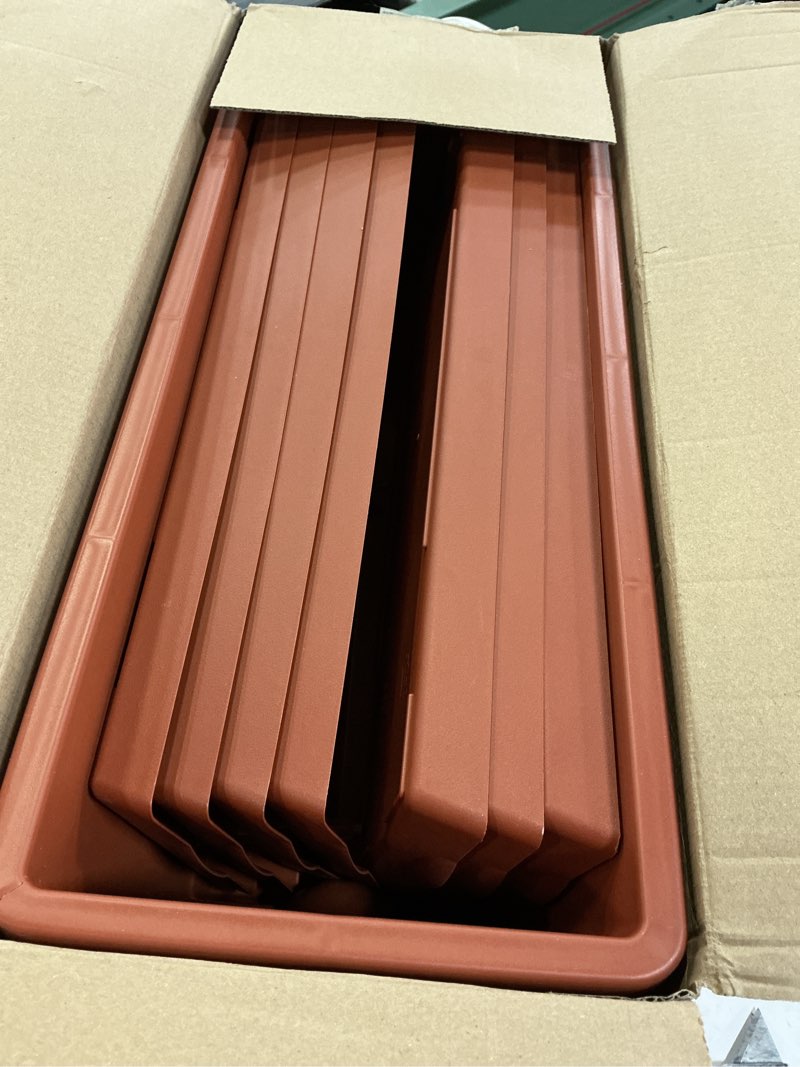 Condition photo showing Good Condition for chukemaoyi window box planter, 7 pack plastic vegetable flower planters boxes 17 inches rectangular flower pots with saucers for indoor outdoor garden, patio, home decor (red) red 16.6 x 7 x 5.9 inches