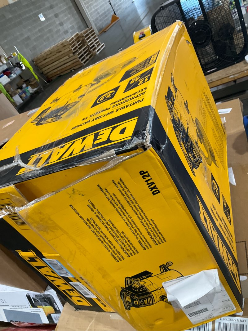 Condition photo showing As Is for dewalt 12 gallon poly wet/dry vac, 5.5 hp shop vacuum wet vacuum cleaner for workshop, jobsite, commericial area, large pick-up capacity, yellow,dxv12p yellow 12 gallon