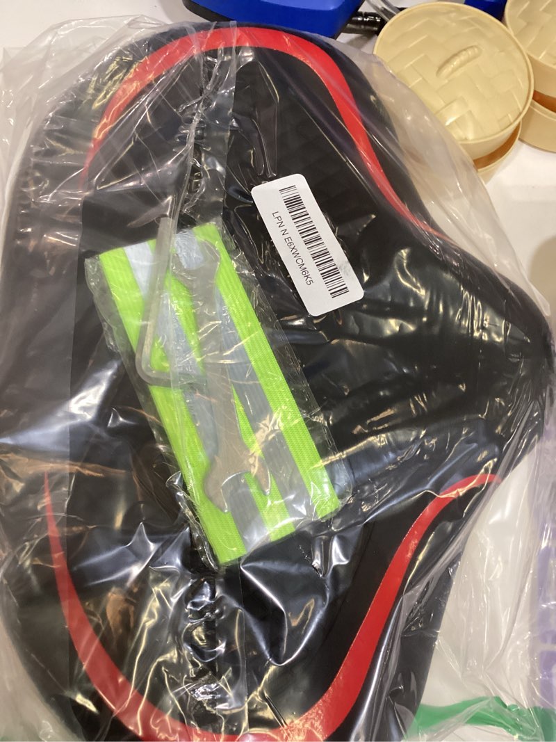 Condition photo showing Good Condition for cdywd new noseless bike seat for men women comfort, extra wide soft padded bicycle seat, large comfortable bike saddle for peloton, stationary exercise bike, ebike, scooter, beach cruiser, city bike red