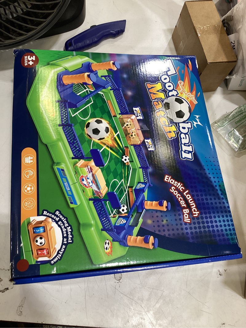 Condition photo showing New/Like New for mini foosball table game for kids – soccer board game, portable tabletop pinball interactive sports game, indoor family party birthday gift educational & active toy for boys girls ages 3+ green with blue