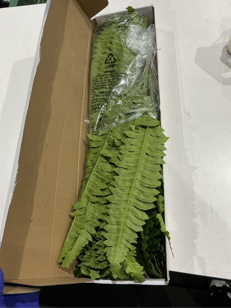 Condition photo showing Good Condition for forest prince 35" ferns artificial bush plants large, 2 artificial boston ferns with 39 fronds for outdoors home decor