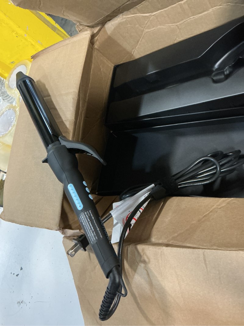 Condition photo showing As Is for bio ionic long barrel curling iron with moisture heat technology & nanoionic mx versatile curling wand - multiple barrel sizes for tight, classic, loose & soft curls 1.25 inch (loose curls) black