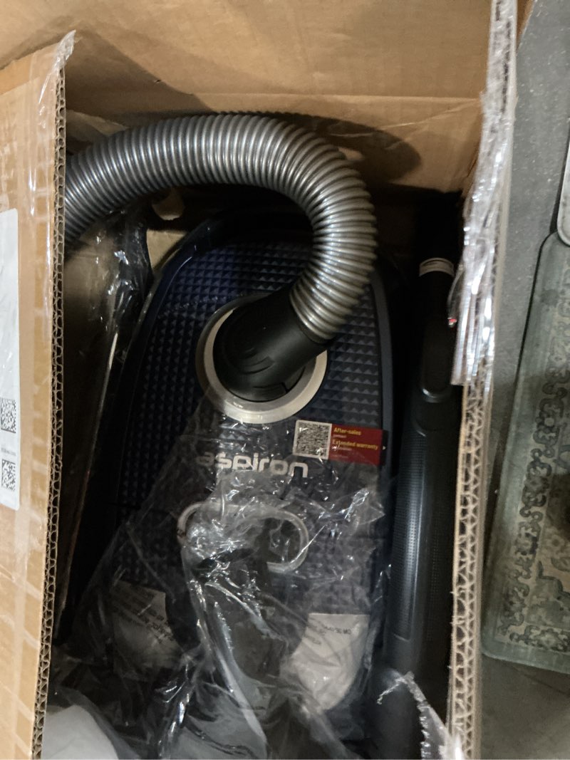 Condition photo showing Good Condition for aspiron canister vacuum, canister bagged vacuum,4qt dust bag, h13 hepa filter, 5 tools, pet-friendly,variable power control,for carpets, hardwood floors, stairs, pet hair, household blue