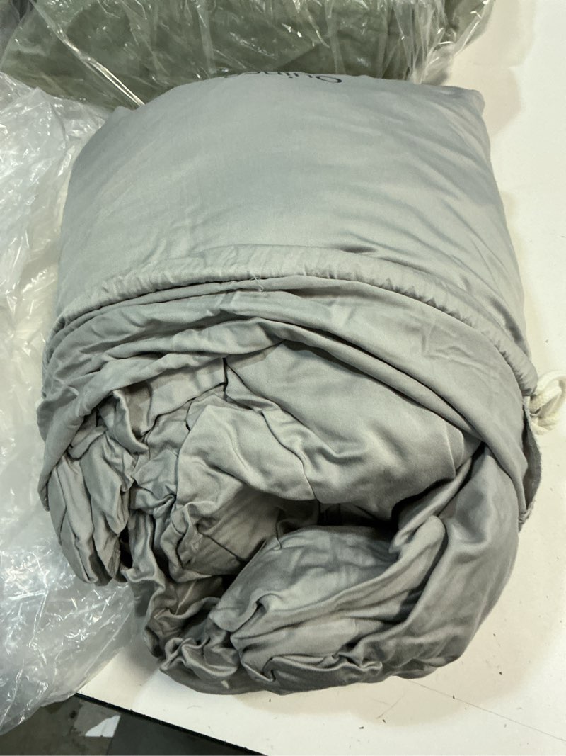Condition photo showing As Is for quince bamboo sheet set, king, light grey