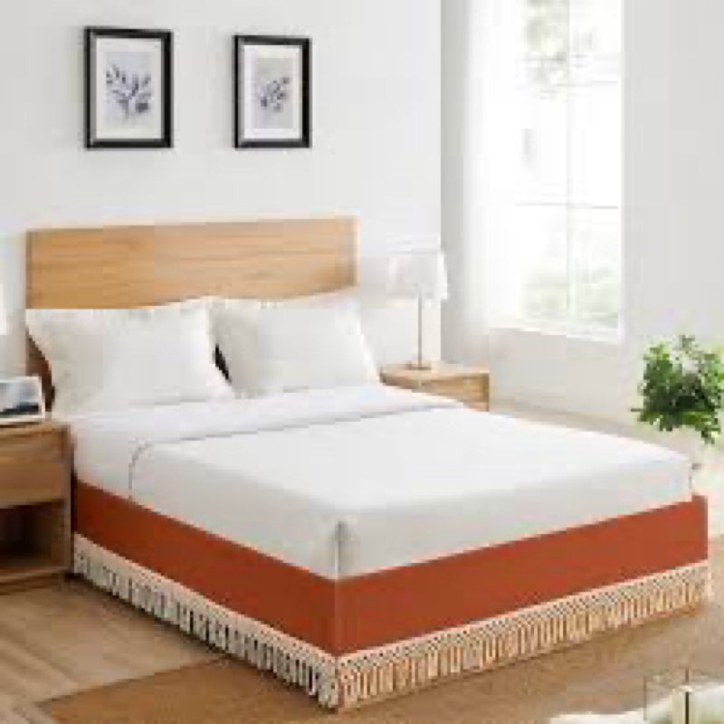 Boho floral wildflower solid rust orange 14” bed skirt