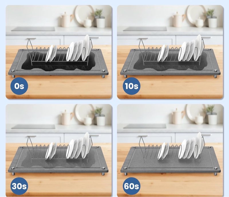5pcs stone dish drying mats for kitchen counter,quick dry water-absorbent diatomaceous stone,heat resistant,non-slip bracket, faucet mat for bathroom /sink/washbasin,for cups /bottles,gray gray 15.6\" x 11.8\"