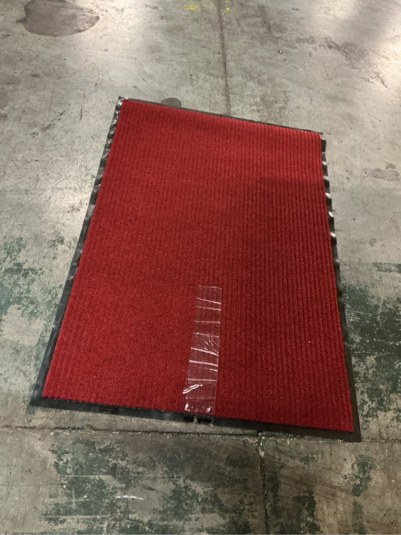 Condition photo showing As Is for myoyay 32”x46” commercial runners entrance mat double-ribbed carpet runner with skid-resistant pvc backing hallway rug for indoor outdoor home office, wine red