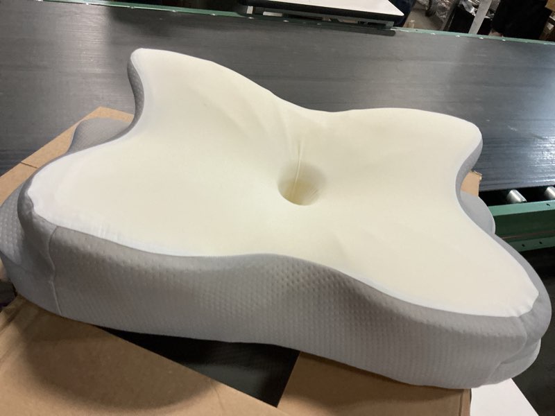 Condition photo showing As Is for 2 pcs neck pillow patented contour design with premium memory foam for neck pain relief adjustable for all sleepers