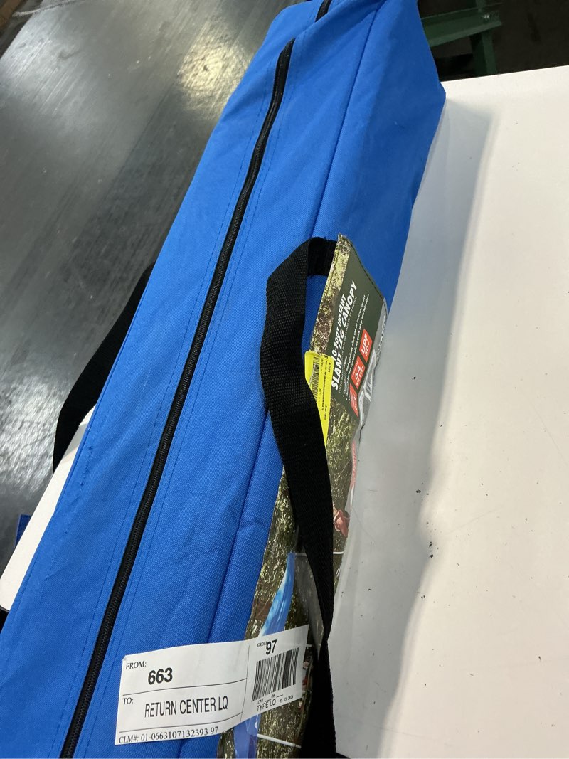 Condition photo showing As Is for ozark trail 10' x 10' instant slant leg pop-up canopy tent, blue