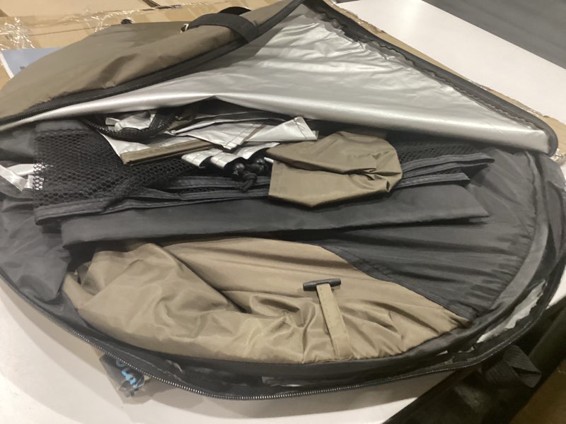 Condition photo showing Good Condition for camping shower tent, 7.9 ft extra tall oversize privacy tent, portable outdoor bathroom toilet tent with floor, easy set up privacy shelter for dressing, hiking, fishing, upf50+ khaki