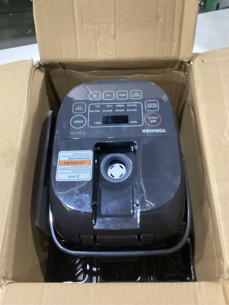 Condition photo showing Good Condition for not tested ** toshiba rice cooker small 3-cup uncooked– lcd display with 8 cooking functions: rice, oatmeal, mixed grains and more, nonstick inner pot, grey