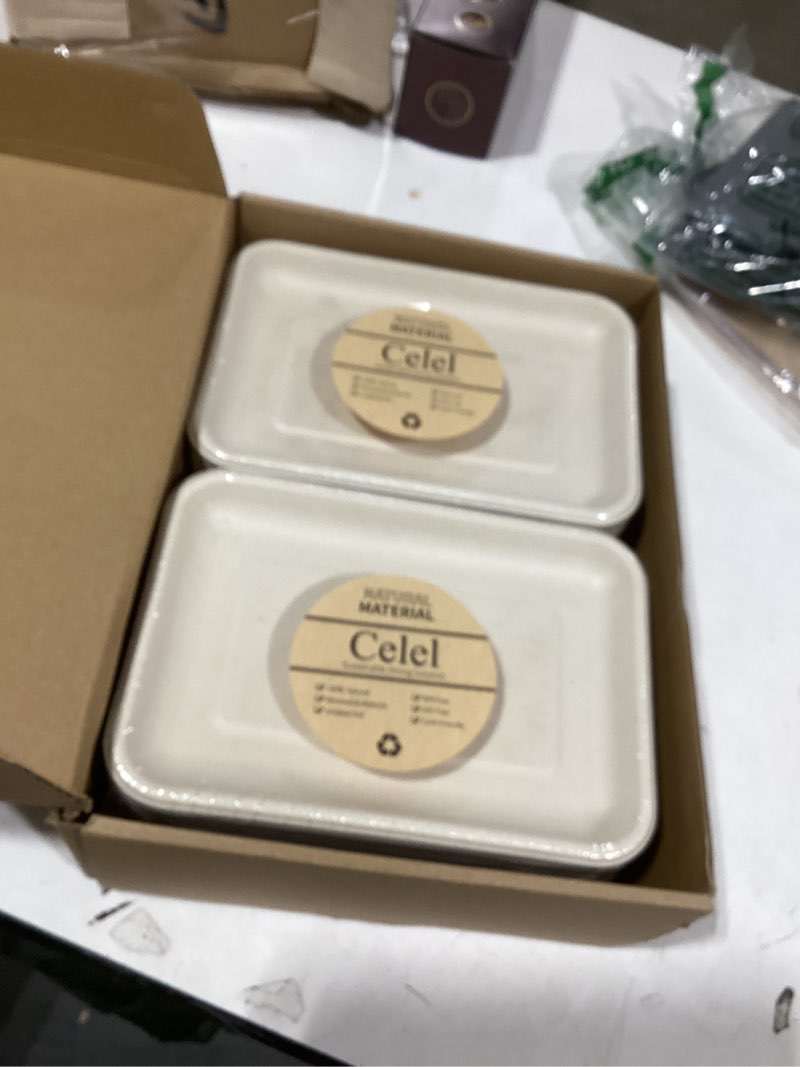 Condition photo showing New/Like New for Celel 100 Pack 8 Inch Rectangle Paper Plates, 8 x 6 inch Food Trays Disposable Rectangle Plates for Tacos, Meat, Dessert, Snack 8 x 5.5 inch