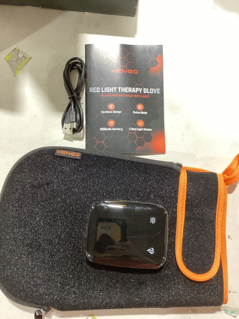 Condition photo showing Good Condition for Red Light Therapy Gloves for Hands, 100LEDs Red & Near-Infrared, Dual Wavelength 660nm & 850nm, 5 Modes, Wireless, Rechargeable 5000mAh Battery, for Hand & Wrist Treatment (Blue) Black