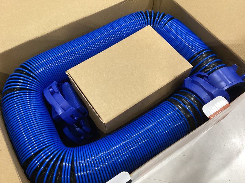 Condition photo showing New/Like New for dumpman 20 ft rv sewer hose kit, sewer hose for rv camper - includes 2 attachable 10 ft sewer hose with swivel fitting, 90 degree clear view sewer adapter, and 4 storage caps