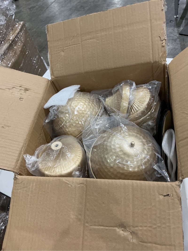 Condition photo showing Good Condition for incomplete  20 pcs gold urn vases for centerpieces 6 inch hammered compote bowl vases set for wedding vintage metal vase table decoration with anti-slip mat for christmas anniversary party