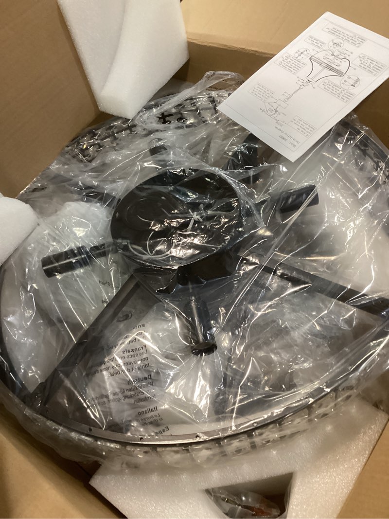 Condition photo showing Good Condition for modern empire crystal chandelier fan with 119 square crystal accents, 64 bead strands, 7-blade invisible fan, ceiling fan for living room, bedroom, dining hall (black, 20'' modern style) black 20 inch, crystal