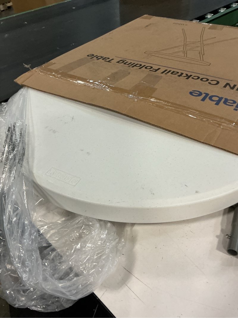 Condition photo showing Good Condition for 28in Cocktail Table White High Top Folding, Round Portable Bar Height Folding Table with Removable Legs, Indoor Outdoor Banquet for Parties, Commercial, Speech, School White 28×43 in