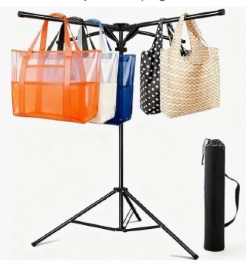 SUOWEEI Heavy Duty Metal Shopping Bag Rack - Adjustable Height 51" to 71", Foldable Bag Holder Stand