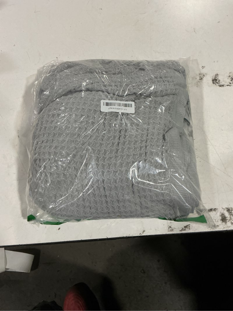Condition photo showing Good Condition for bedsure gentlesoft 100% cotton throw blanket for couch 50x70 inches - cooling breathable and soft for summer, waffle weave throw blanket for office, grey 08 grey throw xl (50" x 70")