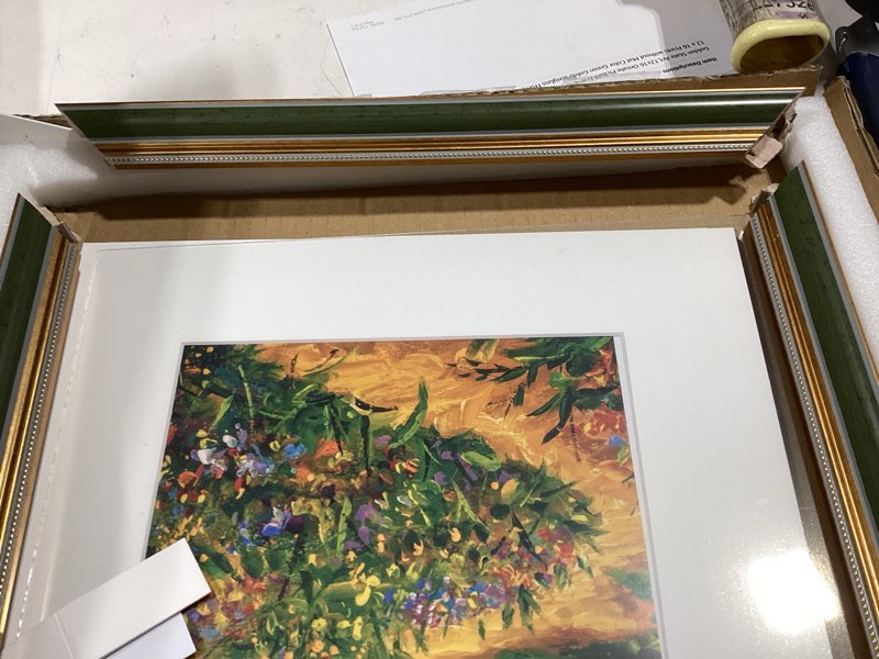 Condition photo showing As Is for golden state art,12x16 ornate picture frame with white mat for 8x12 photo or display 12 x 16 prints without mat color green gold (plexiglass front) 12x16 green gold