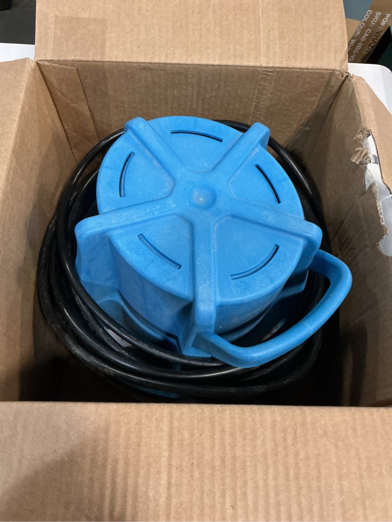 Condition photo showing As Is for little giant apcp-1700 115-volt  1/3 hp  1745 gph  automatic  submersible  swimming pool cover pump with 25-ft. cord  light blue  577301