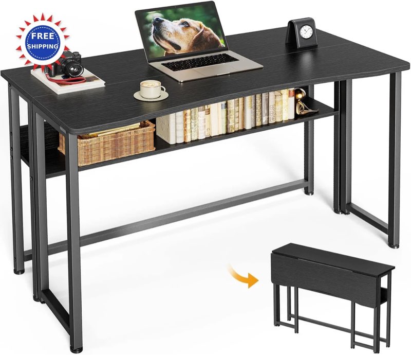 huuger folding desk with storage shelf, 39.3 inch foldable computer table for small spaces, space sa