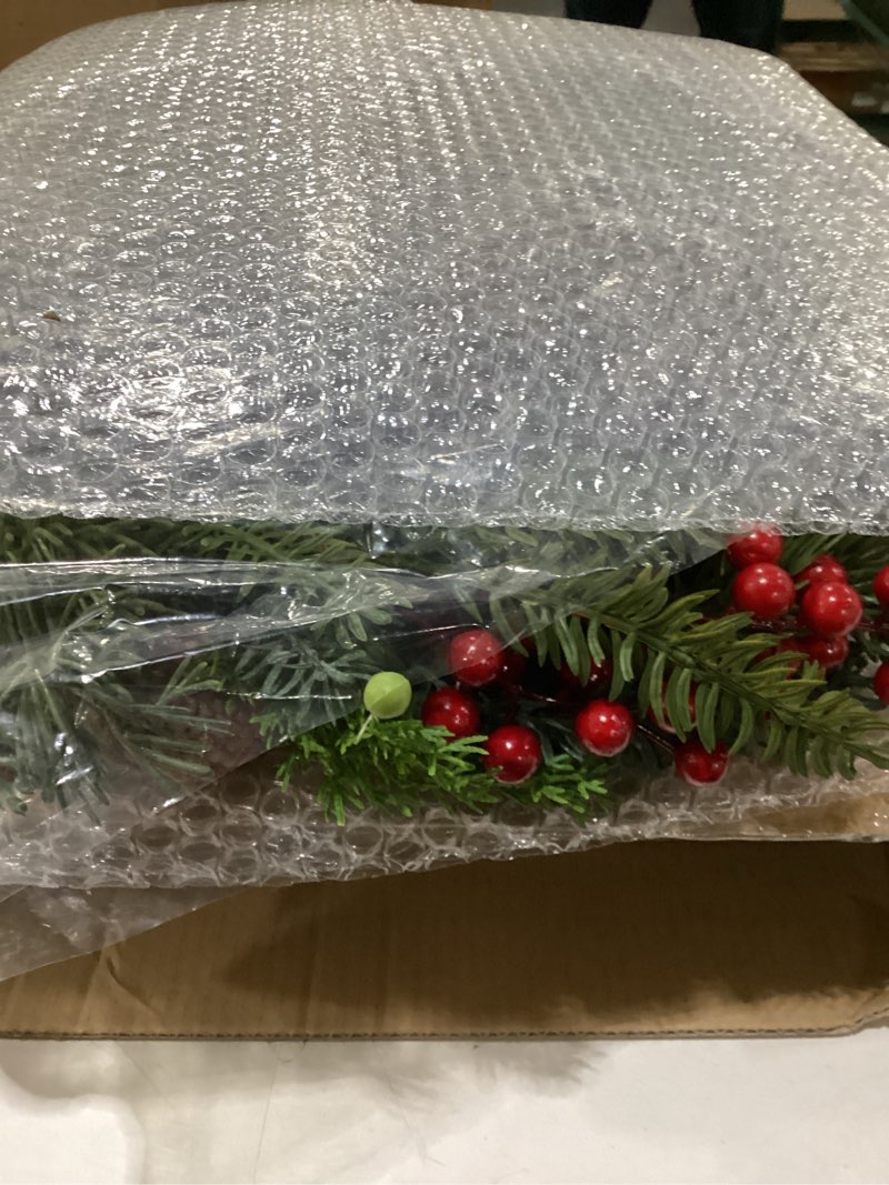 Condition photo showing New/Like New for 55cm/21.65inch Christmas Wreath with Artificial Green Pine Leaves,Real Pinecone,Red Berries Handmade Realistic Wreath for Home Front Door Wall Window Porch Indoor Outdoor Decor